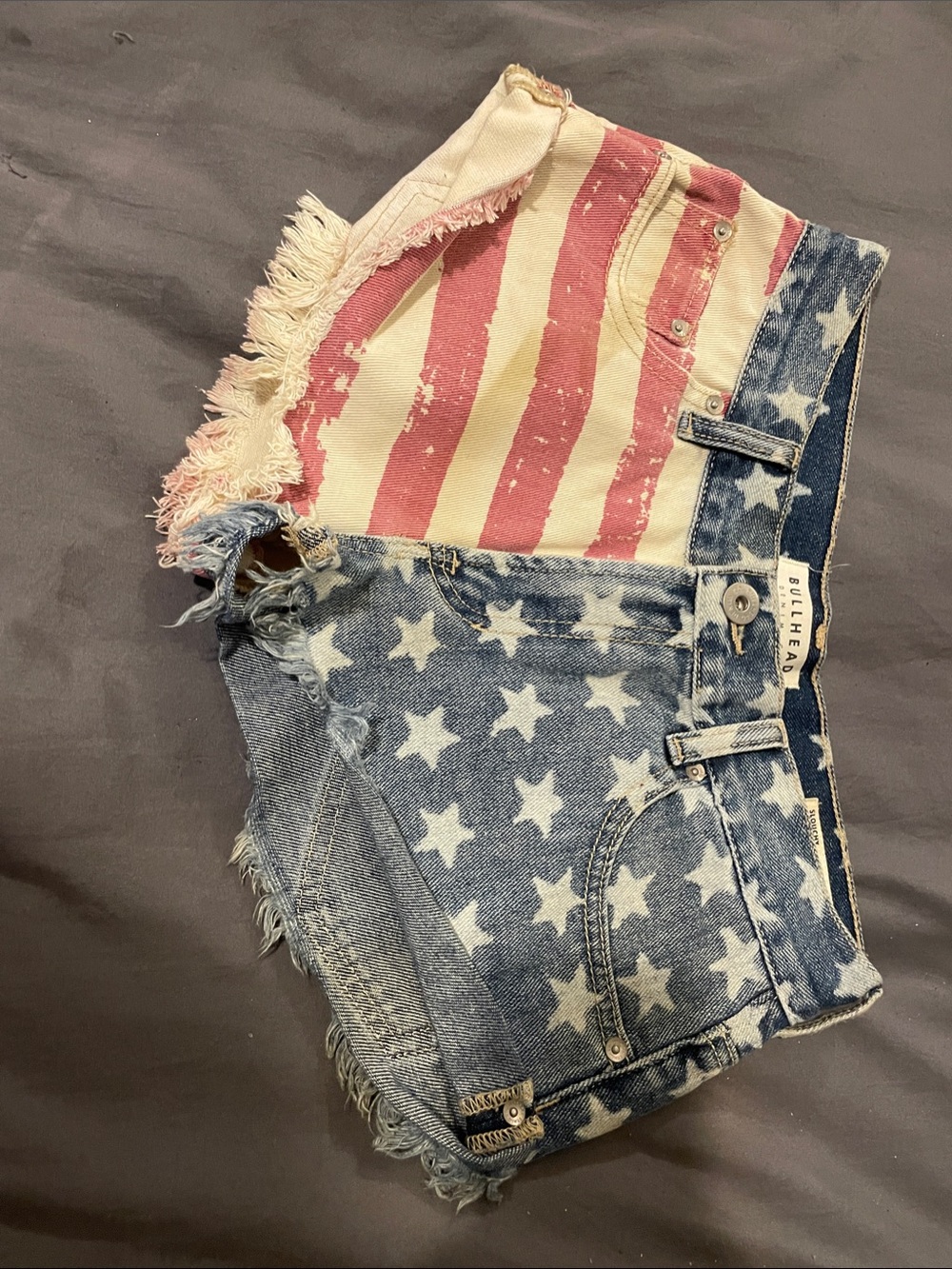 Bullhead American Flag Star Print Denim Shorts - Blue, Red, White